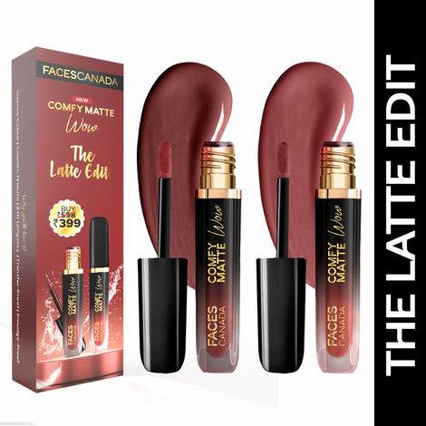 Buy FACES CANADA Comfy Matte Wow Liquid Lipstick - The Latte Edit, (3.8 ml x 2) | Choco Couture 01 + Cocoa Crush 07 | Long Lasting | Matte Finish | Lipstick Combo | Pack of 2-Purplle