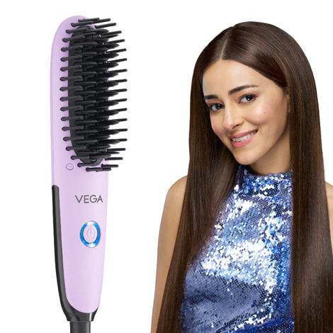 Buy VEGA Mini Hair Straightener Brush-Natural Straight in Few Min for Women | Thermoprotect Technology, Ceramic Coated Bristles | 2 Heat Settings, Straightening Brush, Hot Brush, (Go Mini Series, VHSB-05) 1 pc-Purplle