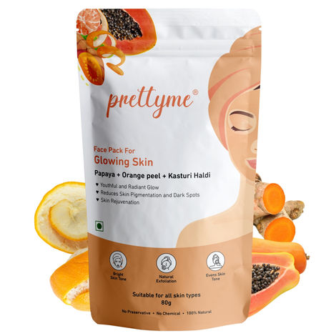 Buy Prettyme Papaya & Orange Peel Powder Face Pack for Glowing Skin | Hydrates & Radiant Skin, 80 gm-Purplle