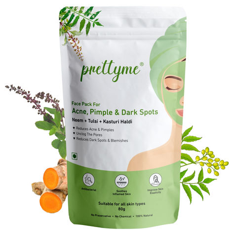 Buy Prettyme Neem, Tulsi & Kasturi Haldi Powder Face Pack for Acne, Pimple & Dark Spots, 80 gm-Purplle