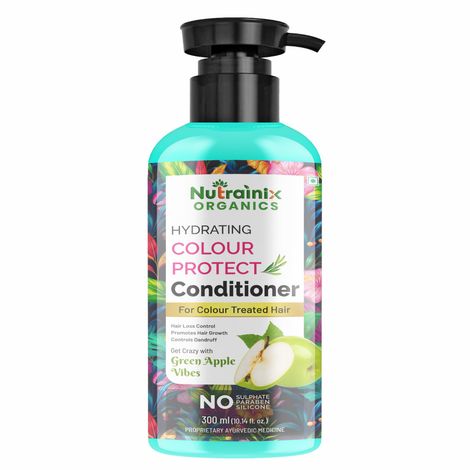 Buy Nutrainix Organics Hydrating Colour-Protect Conditioner, Vibrant Hydration for Coloured & Treated Hair – Green Apple Freshness - 300 ml-Purplle