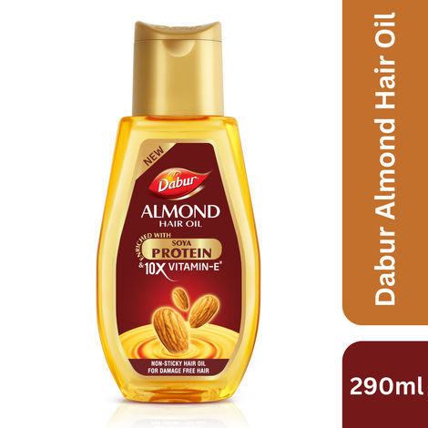 Buy Dabur Almond Hair Oil - 290 ml | Provides Damage Protection | Non Sticky Formula | For Soft & Shiny Hair | With Almonds, Keratin Protein, Soya Protein & 10X Vitamin E-Purplle