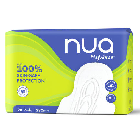 Buy Nua Mywave Sanitary Pads | Long-Lasting Leak Protection | XL | Super Soft | Safe on Skin| For Heavy Flow| Individually Wrapped 28 pads-Purplle
