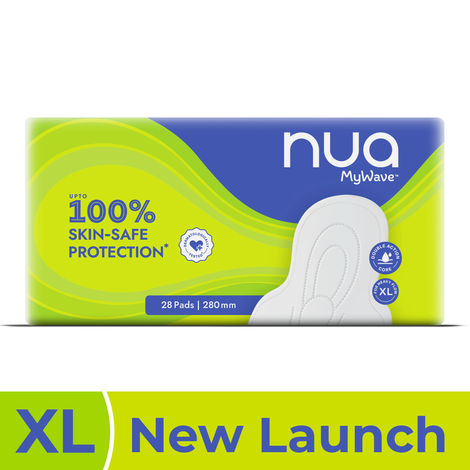 Buy Nua Mywave Sanitary Pads | Long-Lasting Leak Protection | XL | Super Soft | Safe on Skin| For Heavy Flow| Individually Wrapped 28 pads-Purplle