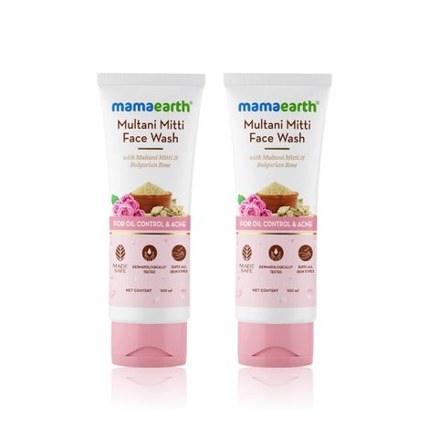 Buy Mamaearth Multani Mitti Face Wash with Multani Mitti & Bulgarian Rose For Oil Control & Acne - 100 ml (Pack of 2)-Purplle
