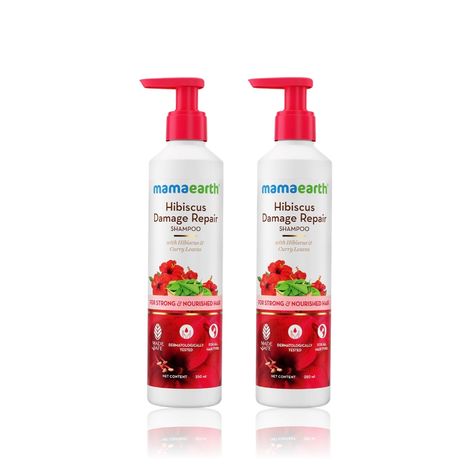 Buy Mamaearth Hibiscus Damage Repair Shampoo With Hibiscus & Curry Leaves for Strong & Nourished Hair - 250 ml (Pack of 2)-Purplle