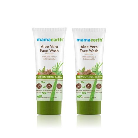 Buy Mamaearth Aloe Vera Face Wash with Aloe Vera & Ashwagandha for a Youthful Glow - 100 ml (Pack of 2)-Purplle