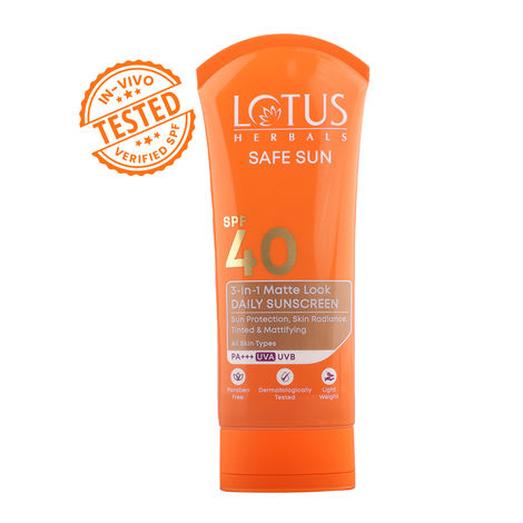 Buy Lotus Herbals Safe Sun 3 In 1 Tinted Daily Sunscreen | Matte Look | SPF 40 | PA+++ | For All Skin Types | 75 gm-Purplle