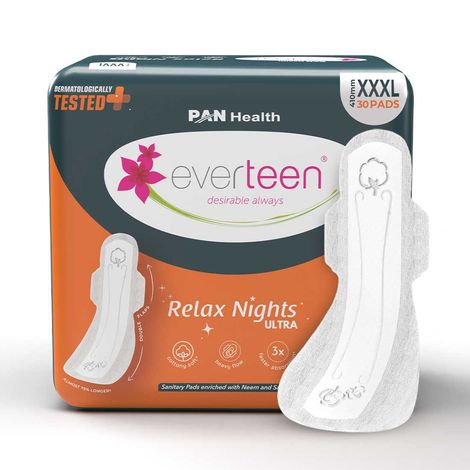 Buy Everteen Relax XXXL Ultra-Thin Overnight Sanitary Pads for Heavy Flow, 75% Longer, No Leaks, Pack 1, 30 Pads-Purplle