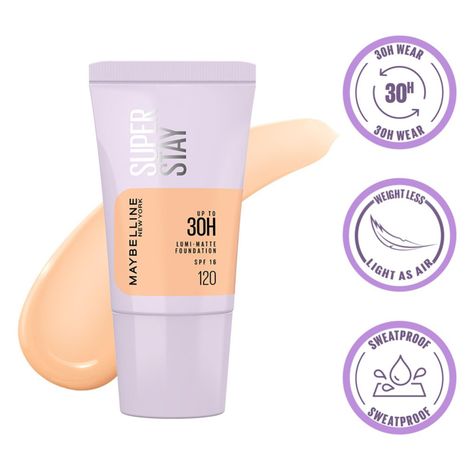 Buy Maybelline New York Super Stay Lumi-Matte Foundation- 120,&nbsp; 30H Wear, Lightweight, Suitable for all Skin Types, Soft Glow, Buildable Coverage -18 ml-Purplle
