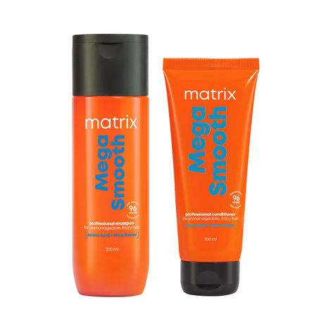 Buy Matrix Mega Smooth Shampoo and Conditioner Combo for Frizzy, Dry Unmanageable Hair | Defy Frizz for 4 Days | Used by 1 Lakh Hairstylists* | with Shea Butter and Amino Acid (200ml + 100ml) Combo of 2-Purplle