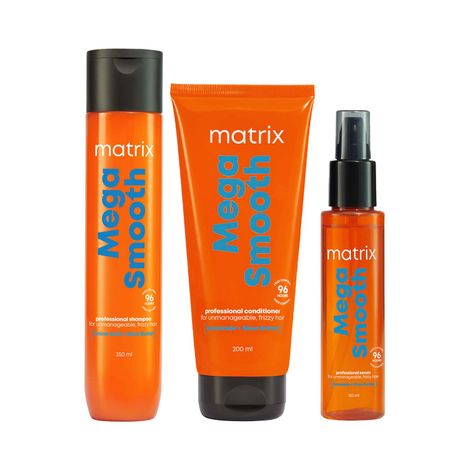 Buy MATRIX Mega Smooth Shampoo (350 ml), Conditioner (200 ml) & Serum(100 ml) Combo with Shea Butter for Frizzy Hair | Max Smoothness for 4 Days | Used by 1 Lakh Hairstylists* | For All Hair Types-Purplle