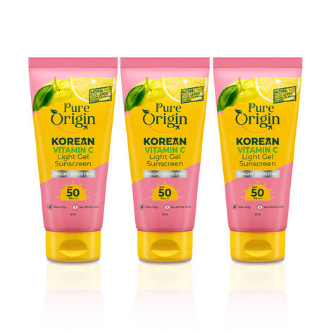 Buy Pure Origin Korean Vitamin C Light Gel Sunscreen (Pack of 3) with SPF 50 & PA++++ | No White Cast | Suitable for Oily, Dry & Combination Skin | Broad Spectrum, Non-sticky & Lightweight | Brightens Skin & Prevents Tan | 150 gm-Purplle