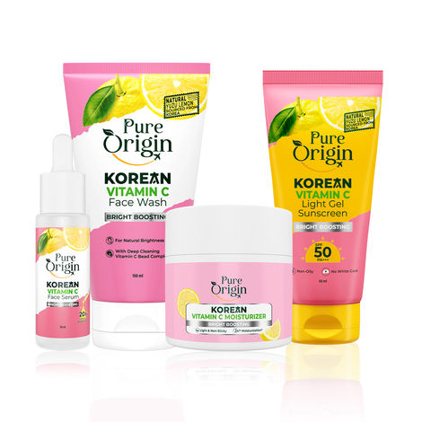 Buy Pure Origin Korean Bright Boosting Face Combo | Face Wash With Microbeads (150 ml), Face Serum (30 ml), Moisturizer (100 gm) & Light Gel Sunscreen with SPF 50 & PA++++ (50 gm)|All Skin Types Combo of 4-Purplle