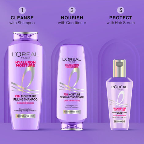 Buy L'Oreal Paris Hyaluron Power Trio: Hyaluron Moisture Shampoo (340 ml)+ Hyaluron Moisture Conditioner (180 ml)+ Hyaluron Moisture Hair Serum(80 ml) Combo of 3-Purplle