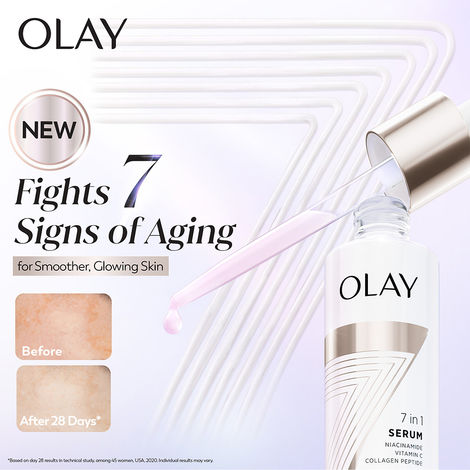 Buy Olay 7in1 Serum, Fight 7 Signs of Aging for Smoother & Glowing Skin, with Niacinamide, Vitamin C, Collagen Peptide, 30 ml -Purplle