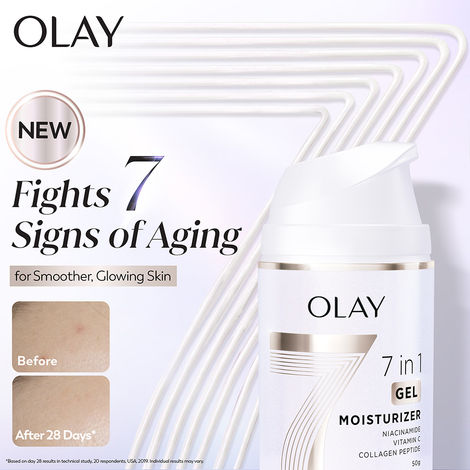Buy Olay 7in1 Ultra Lightweight Gel Moisturizer, Fight 7 Signs of Aging for Smoother & Glowing Skin, with Niacinamide, Vitamin C, Collagen Peptide, 50 gm-Purplle