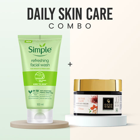 Buy Simple & Good Vibes Glow Duo (Combo of 2) | Refreshing Face Wash (100 ml) | Ubtan De-tan Glow Light Day Cream (50 gm) | Gentle Cleansing & Brightening-Purplle