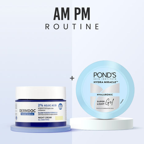 Buy Pond’s & DERMDOC Brightening Duo (Combo of 2) | Hydra Miracle Super Light Gel (100 gm) | 2% Kojic Acid Night Cream (25 gm) | Hydration & Pigmentation Care-Purplle