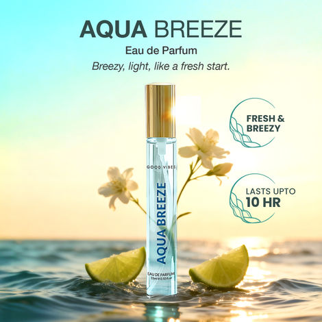 Buy Good Vibes Aqua Breeze Eau de Parfum – Lime & Sea Breeze Notes | Fresh Aquatic Perfume | Light, Clean & Breezy Scent | Long-Lasting up to 10 Hours | Everyday Refreshing Pocket Perfume for Men & Women – 15 ml-Purplle