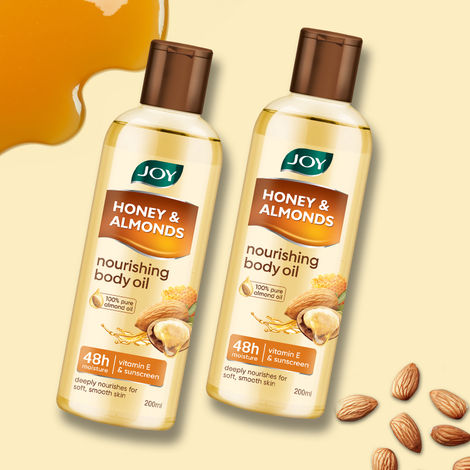 Buy Joy Honey & Almonds Body Oil for Women & Men (200 ml x2) | Nourishing Body Oil with Vitamin E & Sunscreen for All Skin Types | Daily Use Body Massage Oil After Bath for Moisturizing Dry Skin Pack of 2-Purplle