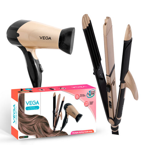 Buy VEGA Hair Dryer and Straightener Combo Includes: 3 in 1 Hair Styler and Blooming Air + Hair Dryer with 1000W for Women, for Quick Styling at Home, Suitable for All Hair Types, Blow Dryer (VGGP-10) 1 pc-Purplle