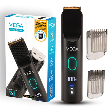 Buy VEGA SmartOne S1 Beard Trimmer for Men with AI SmartTrim Technology Titanium Blade, Digital Display, 120 mins Runtime, USB Type C, IPX7 Waterproof & 40 Length Settings, 3 Unique Speed Mode (VHTH-30) 1 pc-Purplle