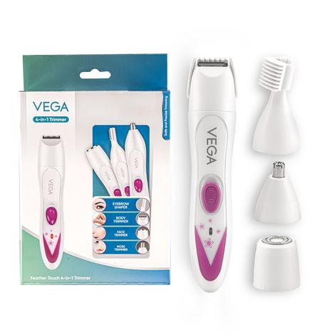 Buy Vega Feather Touch 4-In-1 Trimmer Face & Body Hair Trimmer | 60 Min Runtime | Ladies Eyebrow & Bikini Hair Removal Trimmer | Rechargeable Cordless Hair Removal Machine for Women, (VHBT-03) - 1 pc-Purplle
