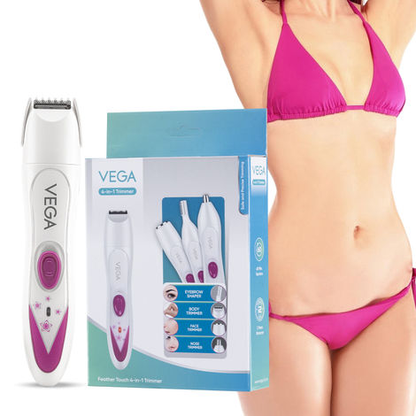 Buy VEGA Feather Touch 4-In-1 Trimmer Face & Body Hair Trimmer | 60 Min Runtime | Ladies Eyebrow & Bikini Hair Removal Trimmer | Rechargeable Cordless Hair Removal Machine for Women, (VHBT-03) 1 pc-Purplle