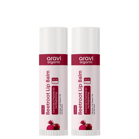 Buy Aravi Organic Beetroot Tinted Lip Balm SPF 50 PA+++ | With Kojic Acid, Ceramide & Peptide | Lip Brightening & Hydrates Dry Lips | Soft, Healthy Lips & Sun Protection | Natural Lip Care (Pack Of 2)-Purplle