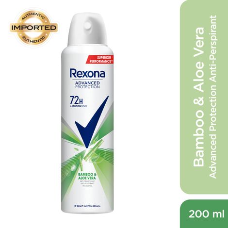 Rexona Deodorant For Women, Bamboo & Aloe Vera, Antiperspirant Body Spray  With MotionSense Technology, 72H Odour Protection, Alcohol Free, 200 ml