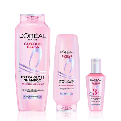 Buy L'Oreal Paris Glycolic Gloss XL Hair Care Kit | 650 ml Shampoo + 340 ml Conditioner + 80 ml Serum | For Glossy, Smooth Hair, Combo of 3-Purplle