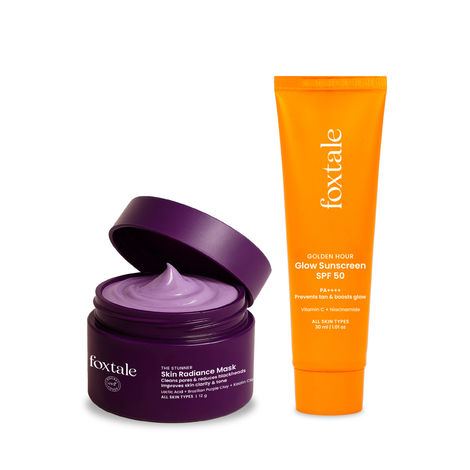Buy Foxtale Skin Radiance Mask, With Lactic Acid, Brazilian Purple Clay And Kaolin Clay for Instant Brightness and Tighten Pore & Glow Sunscreen (12 gm + 30 ml)-Purplle