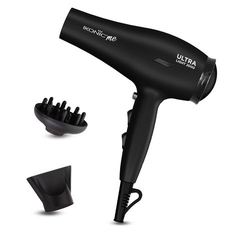 Buy Ikonic Me Ultralight 2000 Hair Dryer - Black | Hair Dryer 2000 Watts With Nozzle, Diffuser, Hot And Cold Air Feauture, 2 Speed 3 Heat Settings With Cool Shot, Hanging Loop, For Both Men And Women, Suitable For All Hair Types, 1 Yr Warranty Black 1 pc-Purplle