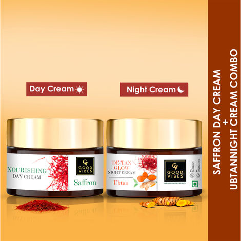 Buy Good Vibes Saffron Day Cream and Ubtan De-tan Night Cream Combo (Set of 2) - Good Vibes De-Tan Glow Night Cream Ubtan with Power of Serum (50 gm) + Good Vibes Saffron Nourishing Day Cream (50 gm) Combo of 2-Purplle