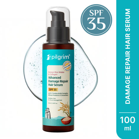 Buy Pilgrim Korean Rice Water & Collagen Advanced Damage Repair Hair Serum SPF 35|Hair repair|Anti-breakage|Frizz control (100 ml)-Purplle
