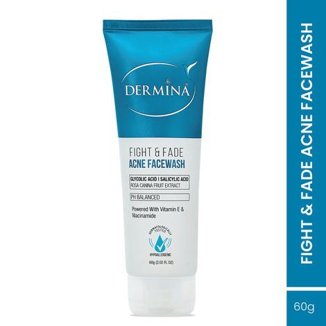Buy Dermina Fight & Fade Acne Facewash with Glycolic Acid, Salicylic Acid, for Acne Free Skin, All Skin Types, 60 gm-Purplle