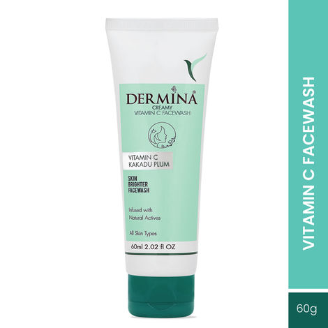 Buy Dermina Creamy Vitamin C Face Wash with Kakadu Plum for Clean, Oil Free Skin & Instant Glow, All Skin Types, 60 gm-Purplle