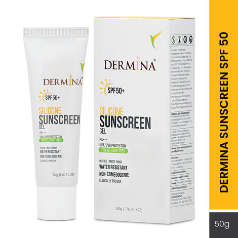 Buy Dermina SPF50 Silicone Sunscreen Gel with PA+++ UVA/UVB Protection, Matte Finish & Water Resistant, All Skin, 50 gm-Purplle