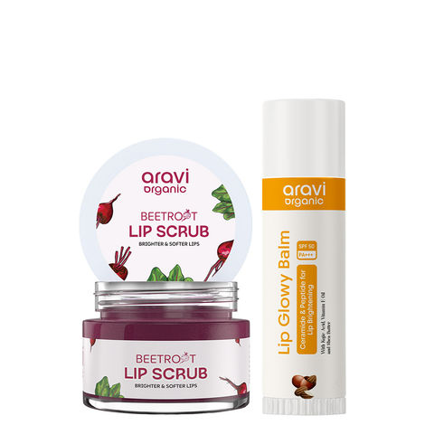 Buy Aravi Organic Lip Care Duo | Lip Scrub + Lip Balm SPF 50 PA+++ | Exfoliates Dark Lips, Hydrates & Protects from Sun | For Soft, Smooth & Sun-Safe Lips (Pack Of 2)-Purplle