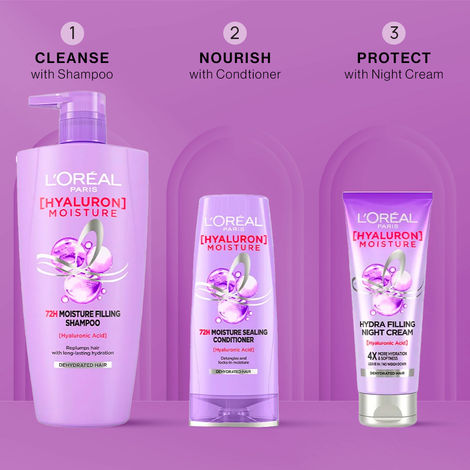 Buy L'Oreal Paris Hyaluron 72HR Hydration Kit (Shampoo 1000 ml + Conditioner 175 ml + Night Cream 180 ml)Combo of 3-Purplle