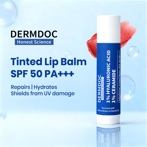 Buy DermDoc 1% Hyaluronic Acid + 1% Ceramide Berry Tinted Lip Balm SPF 50 PA+++ 4 gm| Hydrates, Repairs & Protects Lips | UV Defense + 4 Hr Water Resistance | High Tint Coverage | Deep Moisturization | Sun Protection| Enriched with Shea Butter & Vitamin E-Purplle