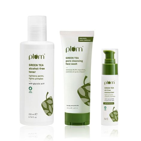 Buy Plum Green Tea Day & Night C-T-M Kit - Pore Cleansing Face Wash (100 ml) + Alcohol-Free Toner (200 ml) + Oil-Free Moisturiser (50 ml) Combo of 3-Purplle