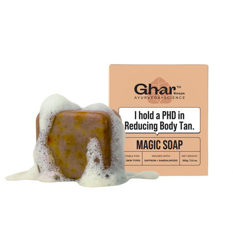 Buy Ghar Soaps Ayurveda + Science I hold a PHD in reducing Body Tan. Magic Soap. (100 gm, Pack Of 1)-Purplle