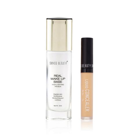 Buy Swiss Beauty Liquid concealer - Light-Moyen (6 gm) + Swiss Beauty Real Makeup Base Highlighting Primer - Natural-Tint (32 ml) Combo of 2-Purplle