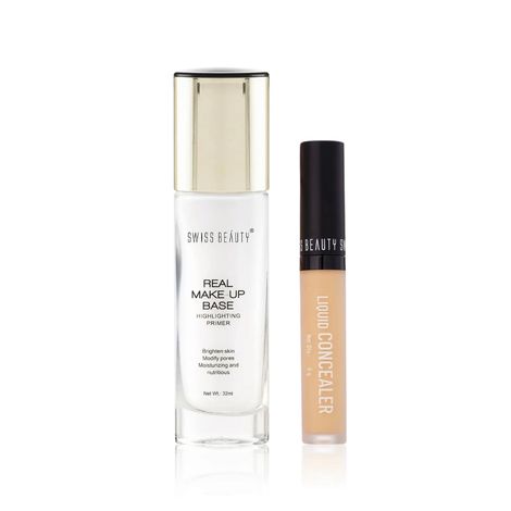 Buy Swiss Beauty Liquid Concealer - 2 Sand-Sable (6 gm) + Swiss Beauty Real Makeup Base Highlighting Primer - Natural-Tint (32 ml) Combo of 2-Purplle