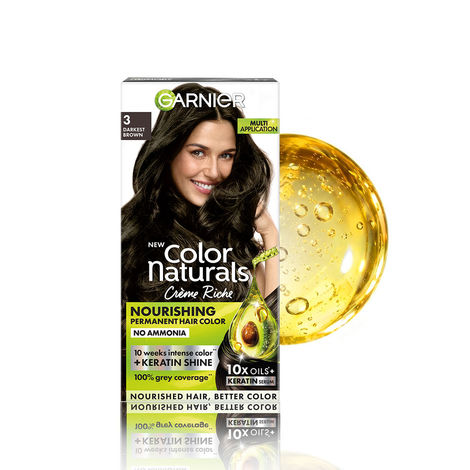 Buy Garnier Color Naturals Darkest Brown Hair Color Shade 3 | Permanent, Ammonia Free, Keratin (70 ml + 60 gm)-Purplle