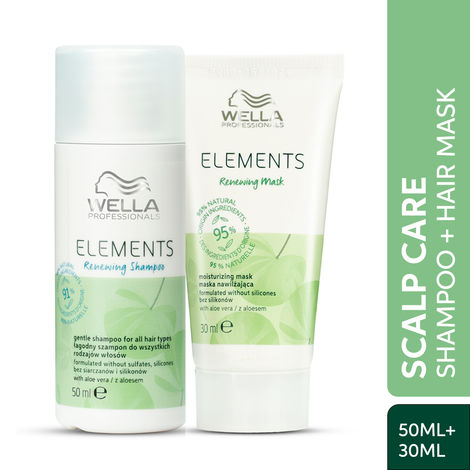 Buy Wella Professionals Elements Renewing Sulfate & Paraben-Free Shampoo (50 ml) + Hair Mask (30ml) Regime For Frizz-Free Hair With Aloe Vera - Combo of 2-Purplle