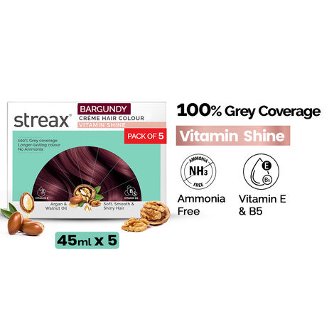 Buy Streax Creme Permanent Hair Colour - 3.16 Burgundy Hair Color- 45 gm (Pack of 5)-Purplle