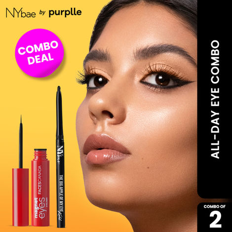 Buy NY Bae X Faces Canada All Day Eye Combo | NY Bae The Big Apple Of My Eyes Kohl Kajal - Black (0.30 gm) | FACES CANADA Magneteyes Eyeliner - Black 3.5 ml | Quick Dry | 24HR Long Lasting | Fine Tip | Waterproof | Smudgeproof-Purplle
